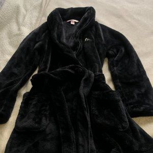 New Soft Short Plush Black Victoria Secret Robe